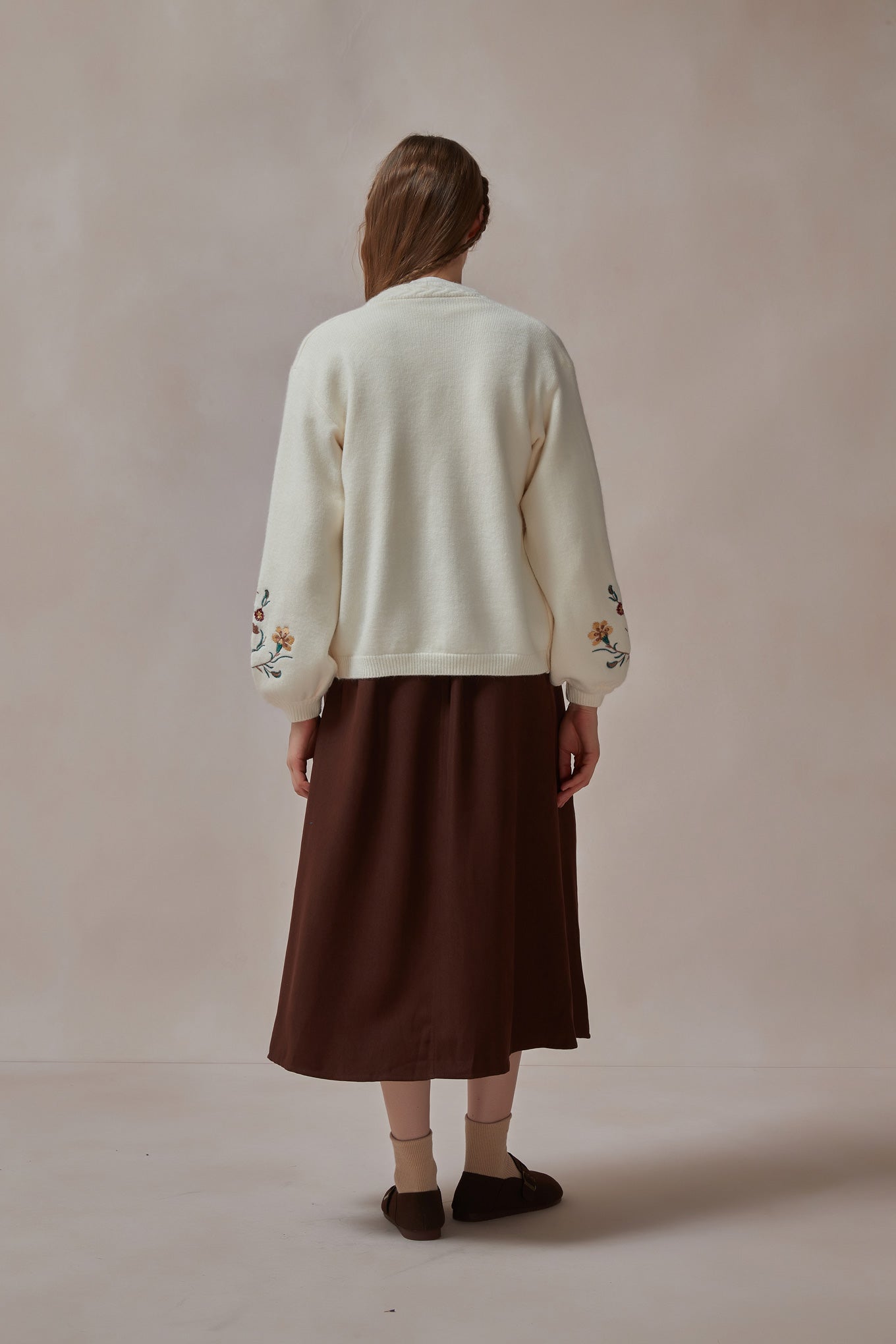 Mori Kei Floral Embroidered White Knit Cardigan