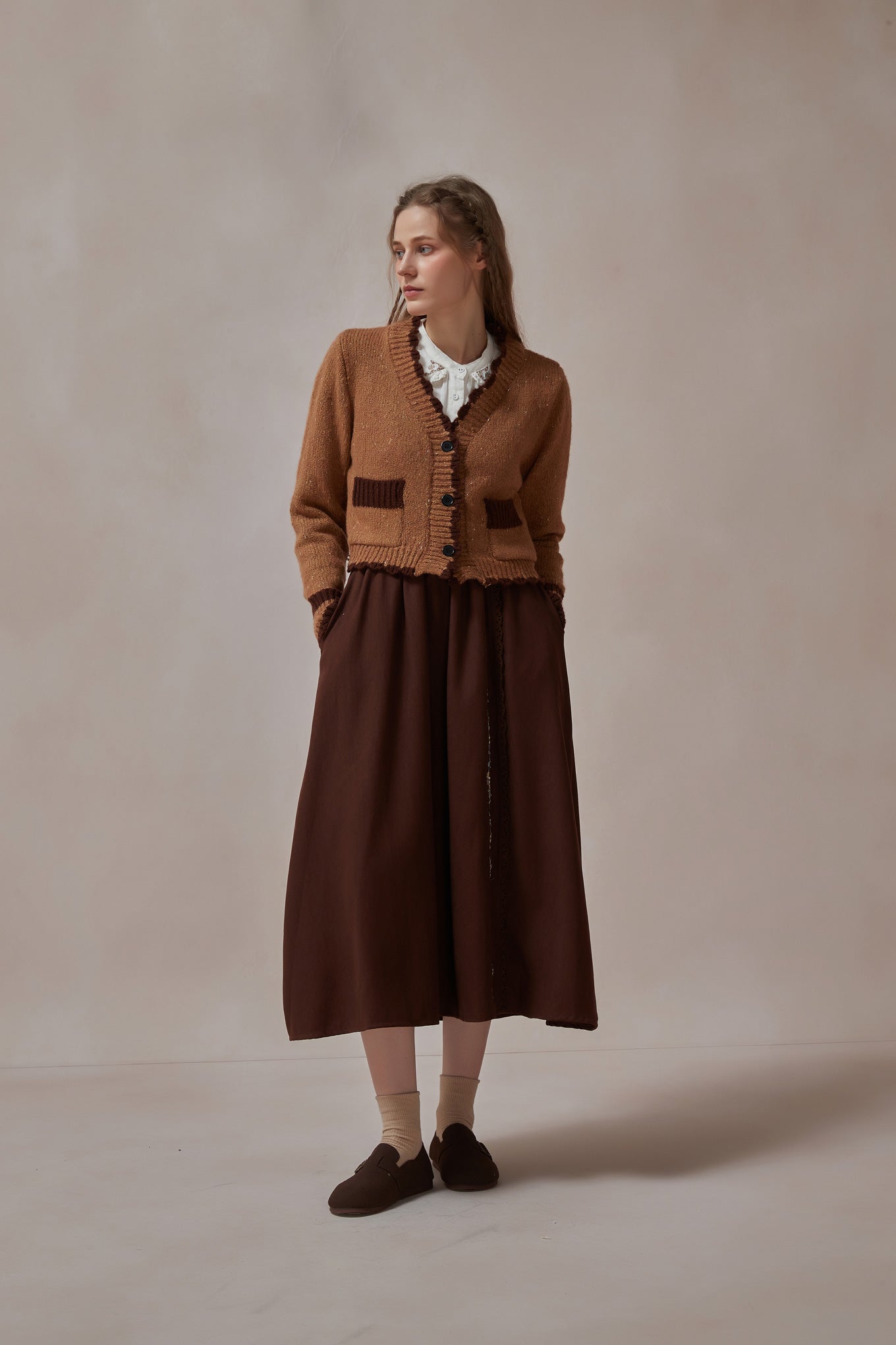 Fall Brown Crop Sweater Cardigan