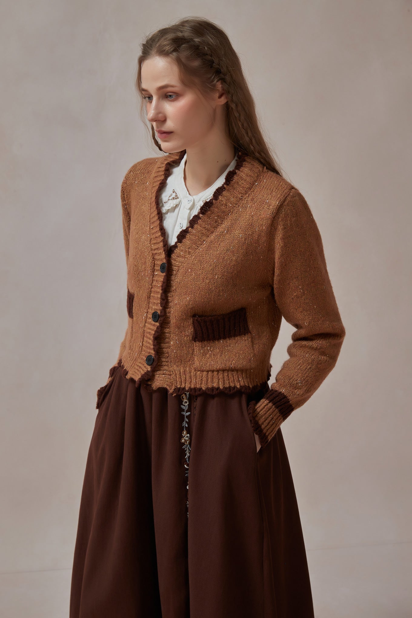 Fall Brown Crop Sweater Cardigan