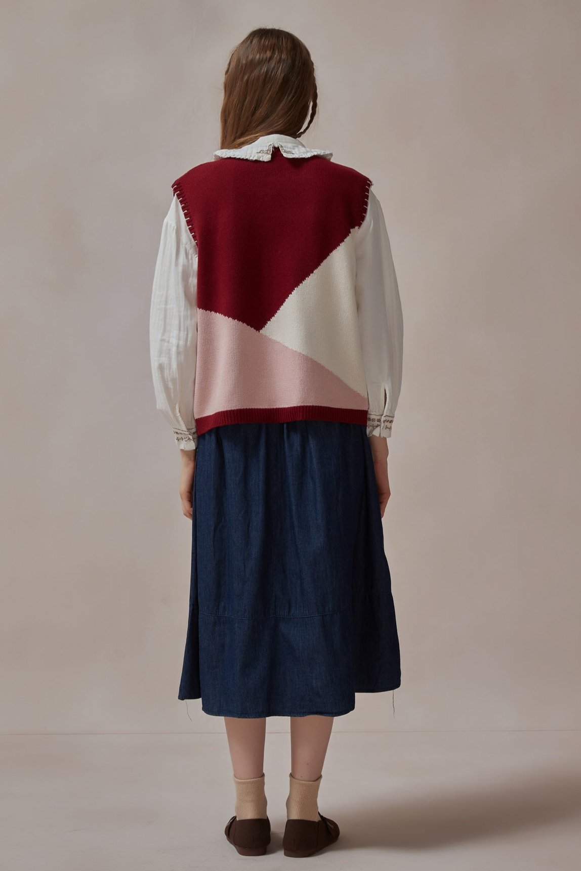 Vintage Style Embroidered Dark Blue Danim Midi Skirt