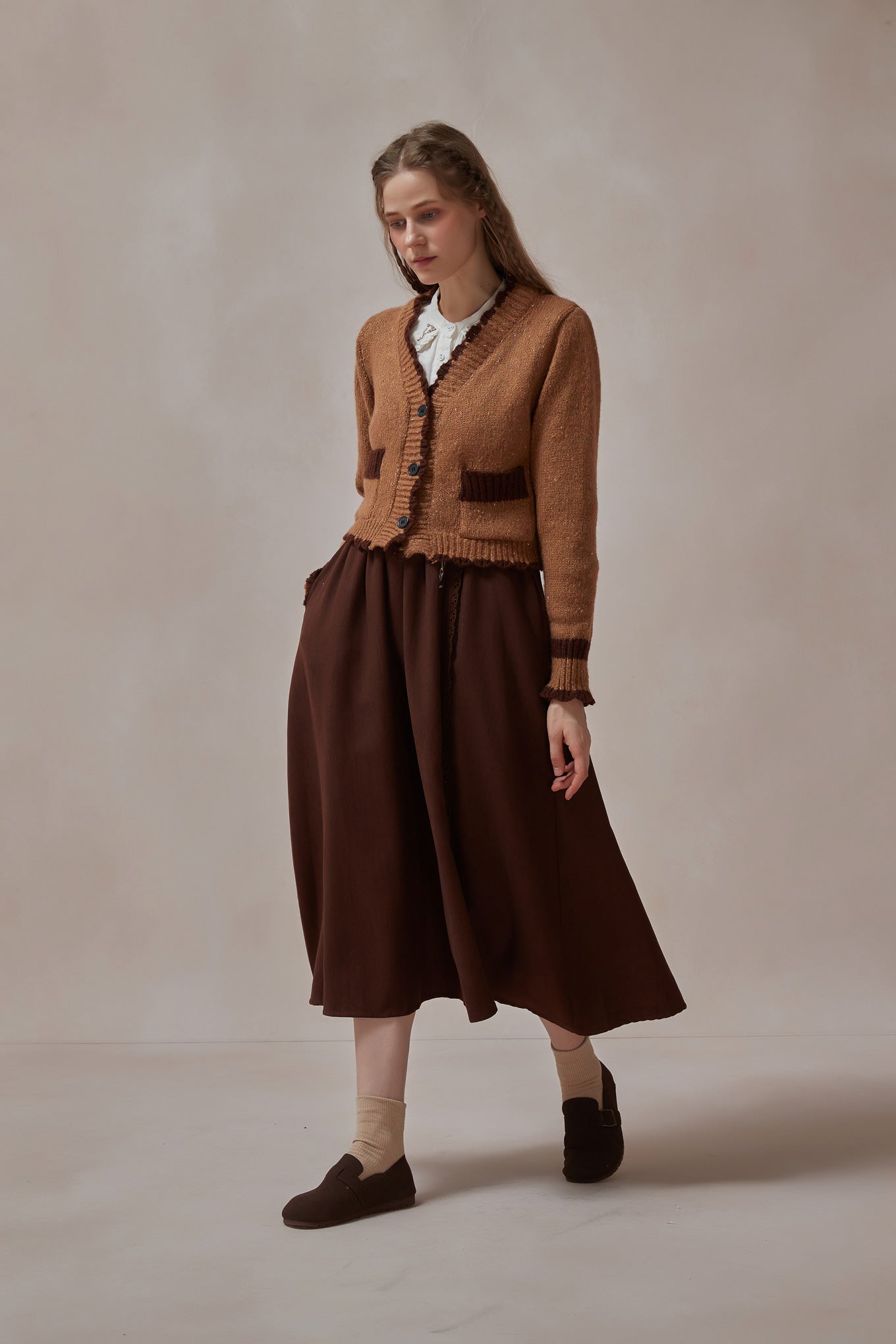 Fall Brown Crop Sweater Cardigan