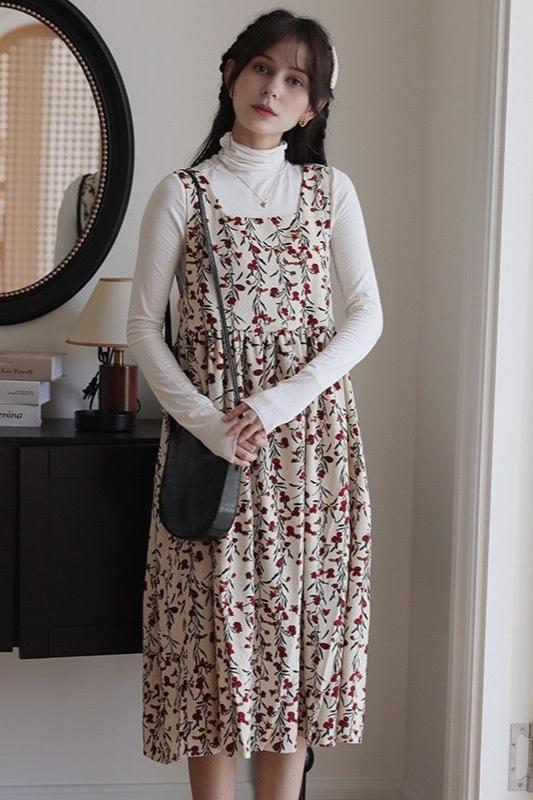 Cottagecore Floral Corduroy Tank Dress