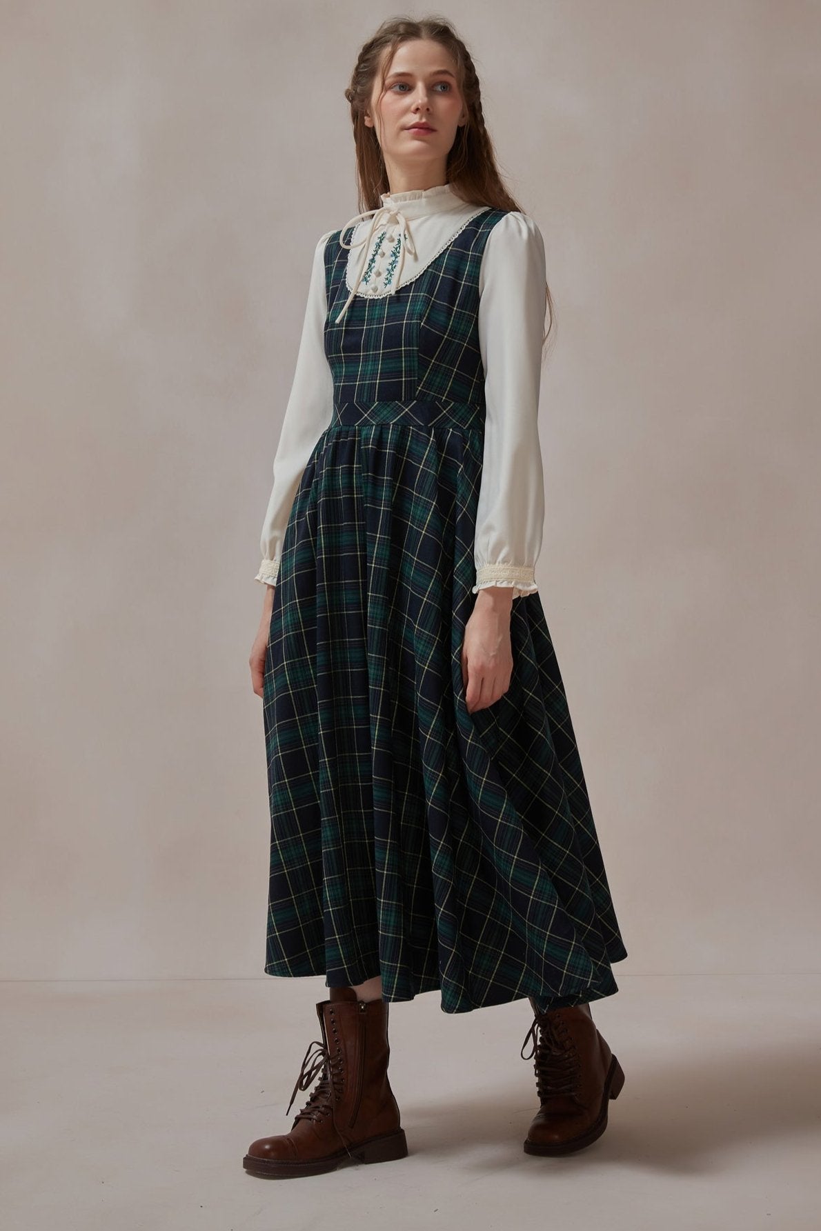 Retro Style Green Plaid Maxi Dress