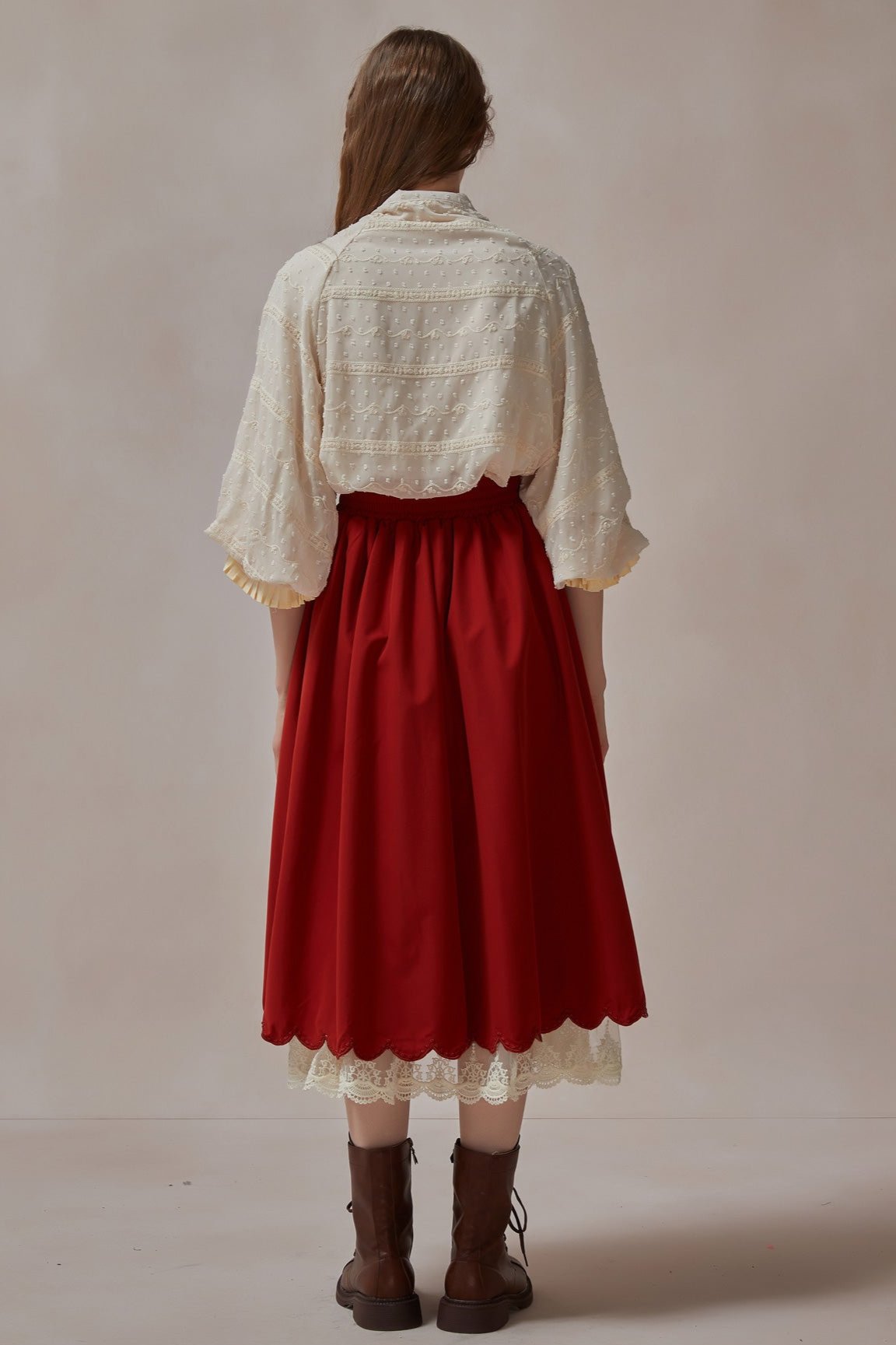 Retro Jacquard Puff sleeve Top