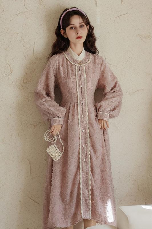 Fairycore Pink Jacquard Maxi Dress