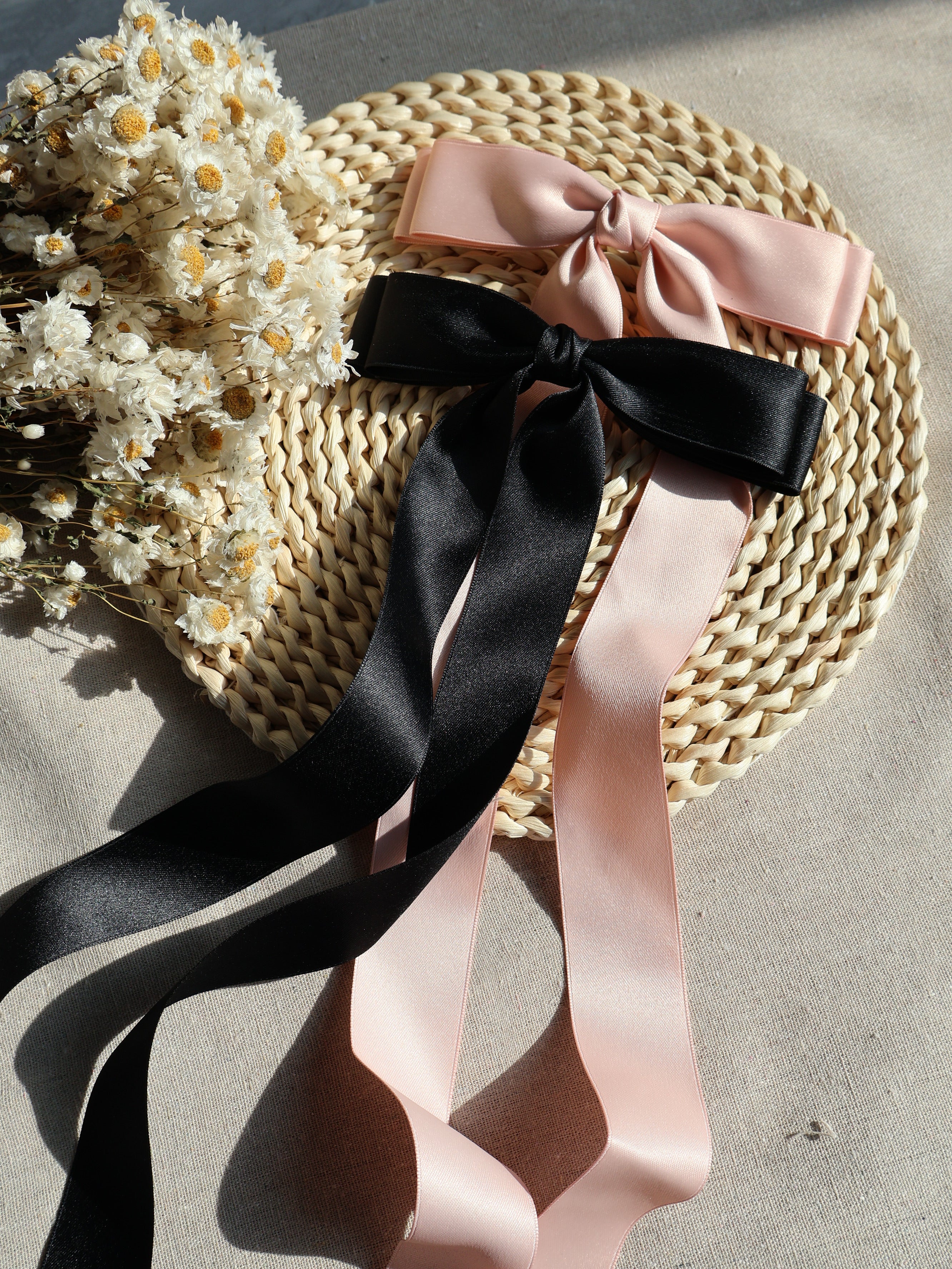 black hair bows long 