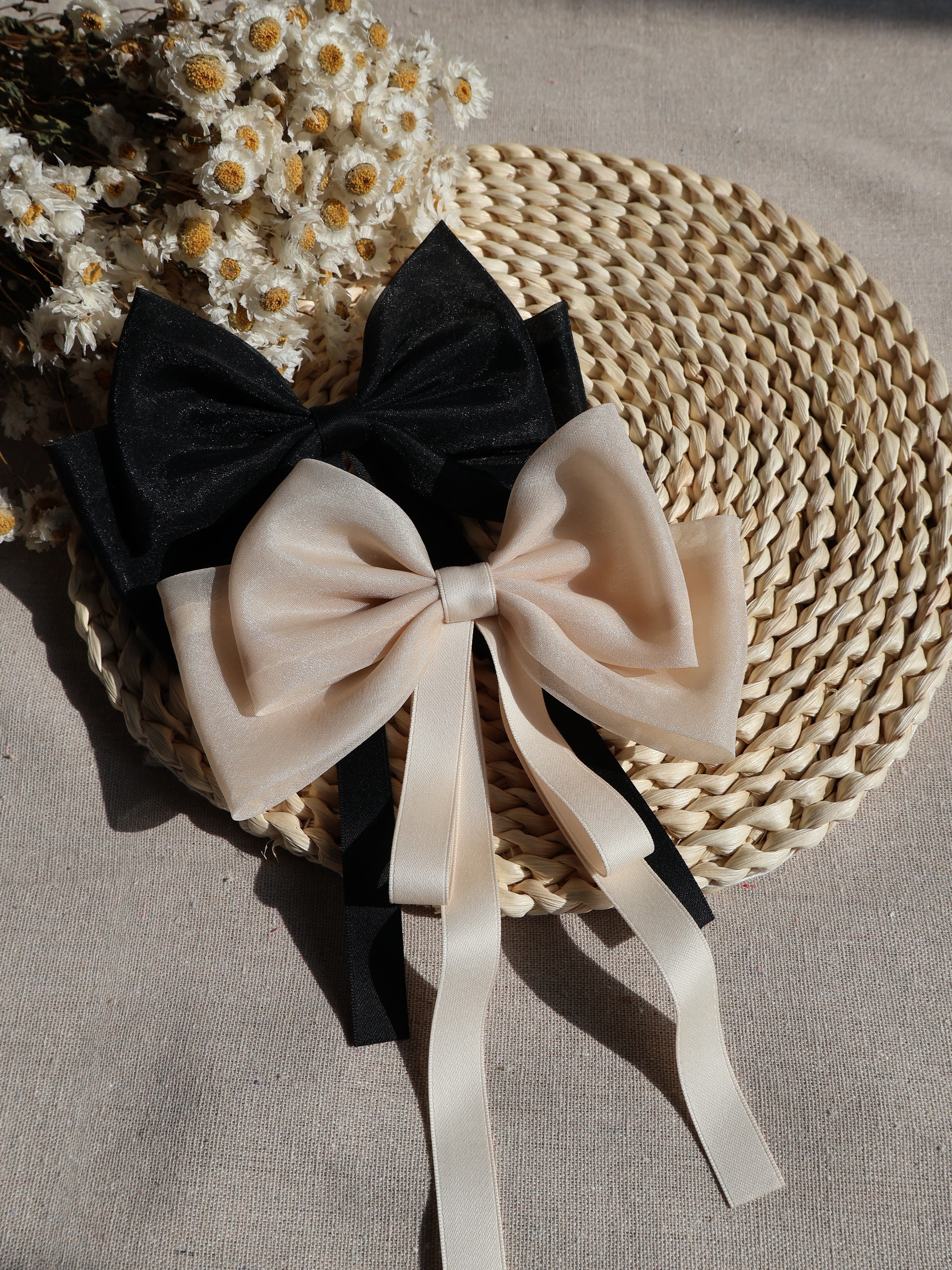 black mesh hair bow clip