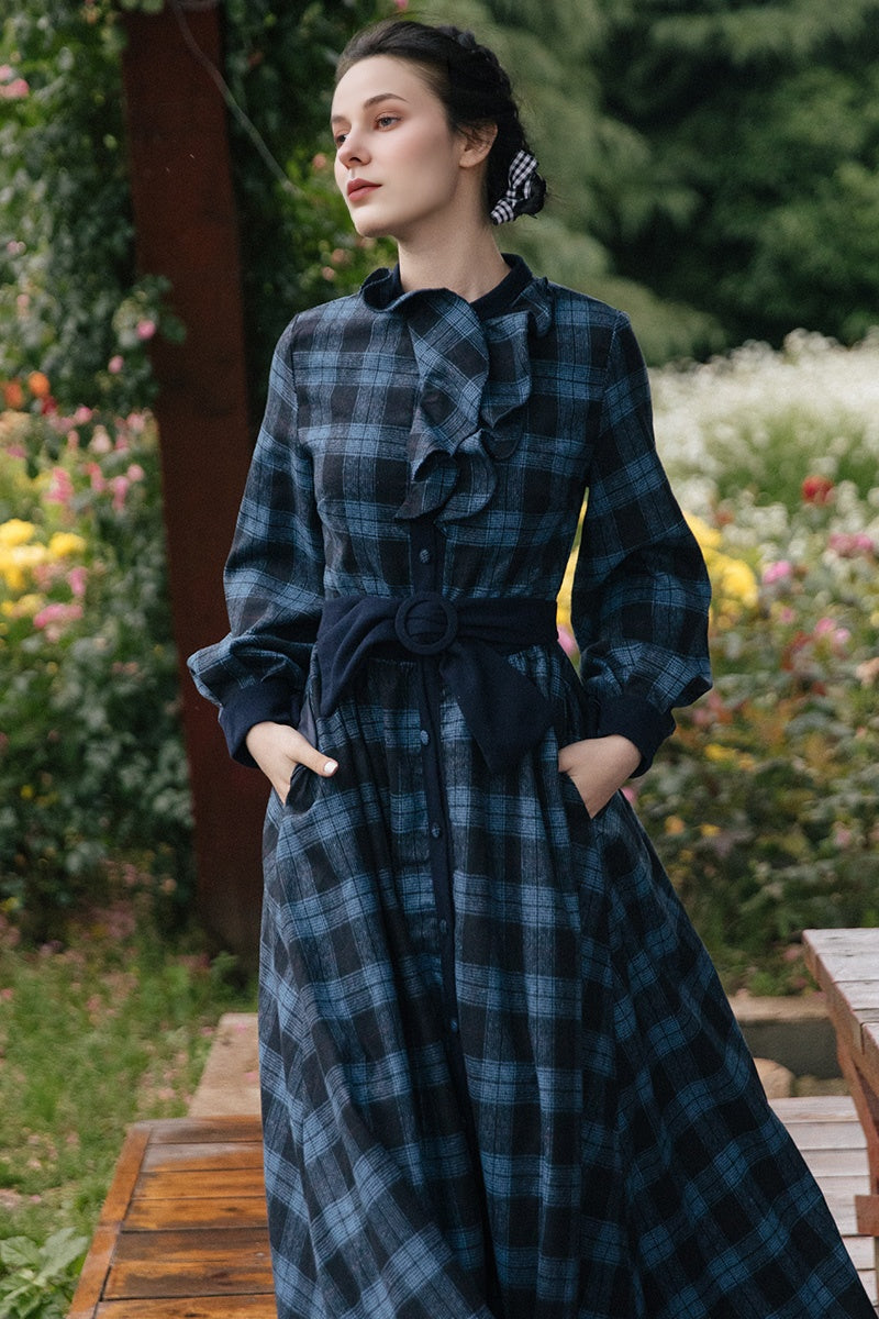 Navyblue Plaid Vintage Style Dresses