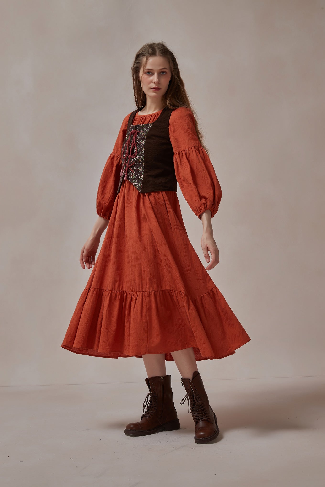 Cottagecore Retro Corset Maxi Dress Set 2 Pcs