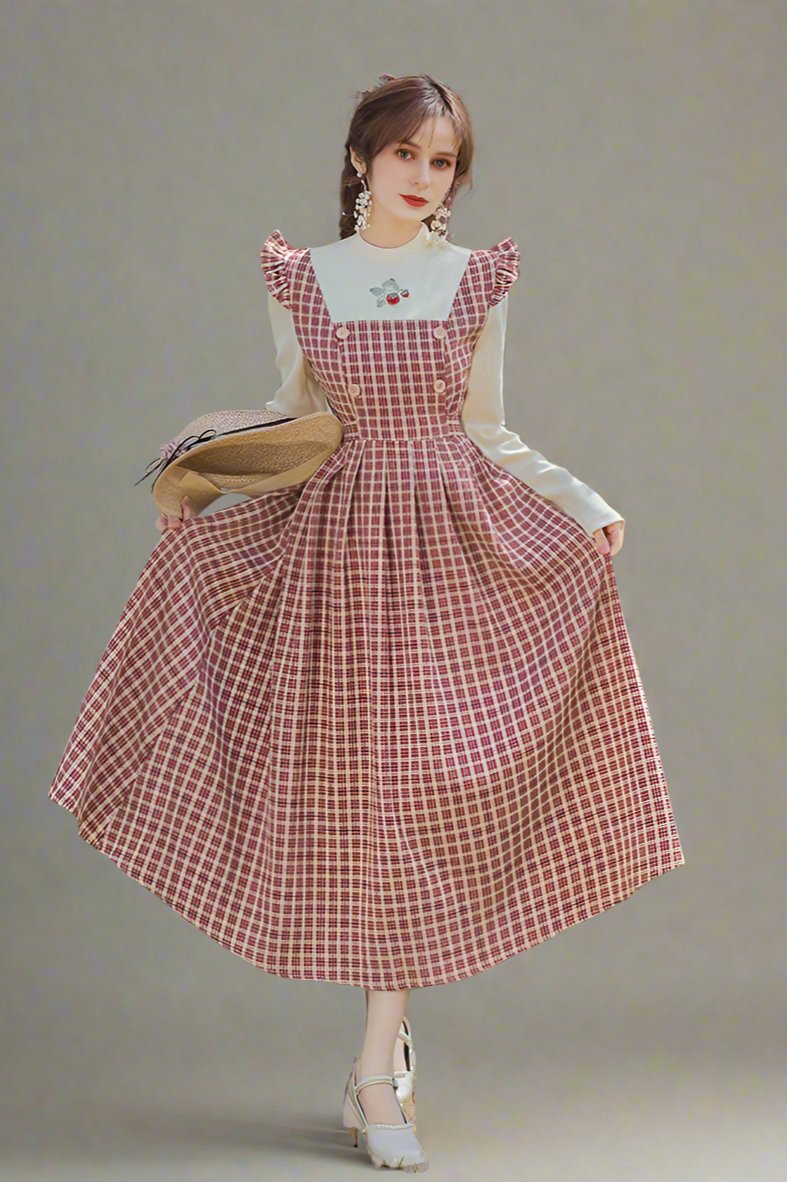 Retro Red Plaid Knit Dress