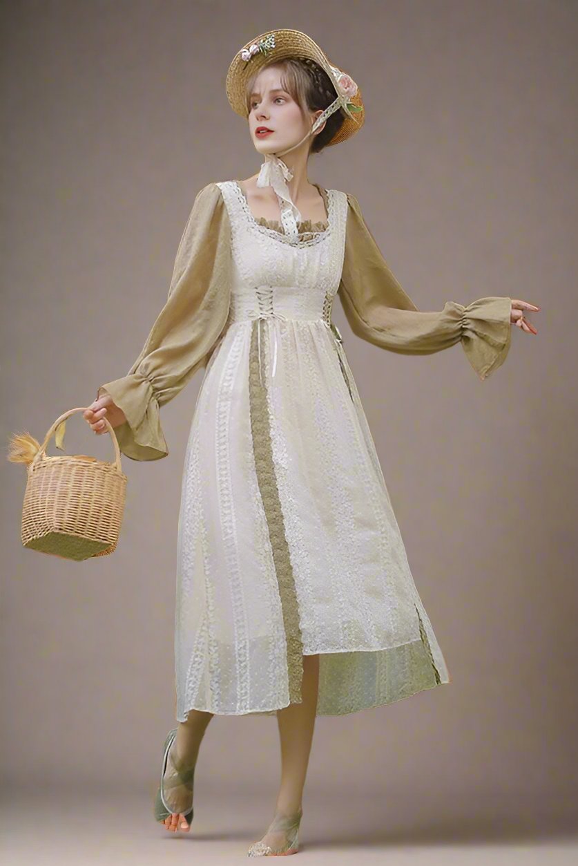 Cottagecore Lace  Lace up Dress