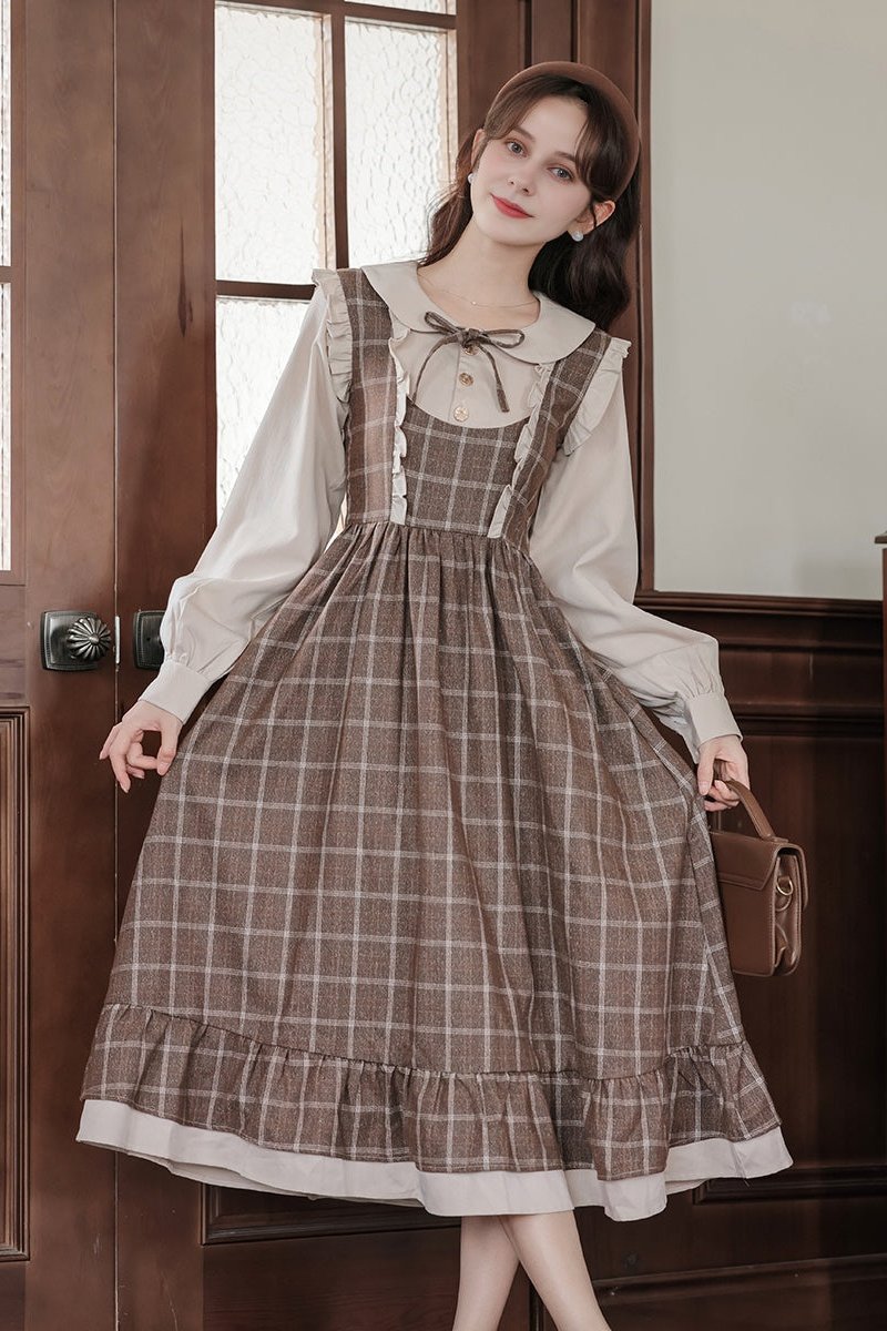 Vintage Plaid Overall Dress