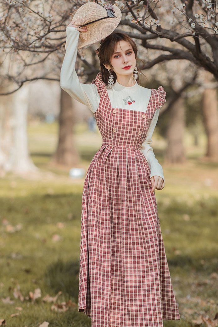 Retro Red Plaid Knit Dress