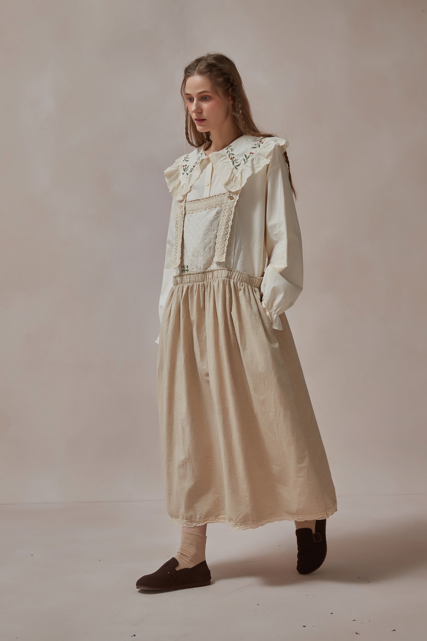 Cottagecore Cotton Linen Suspender Dress