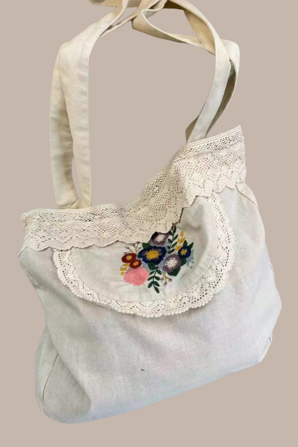 Cottagecore Cotton Embroidered Bag