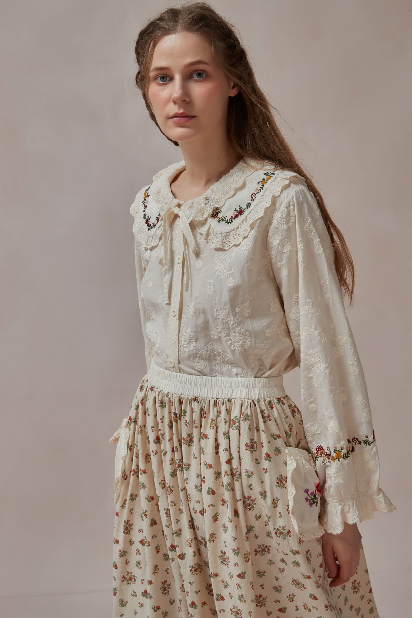 Cottagecore Cotton Embroidered Shirt