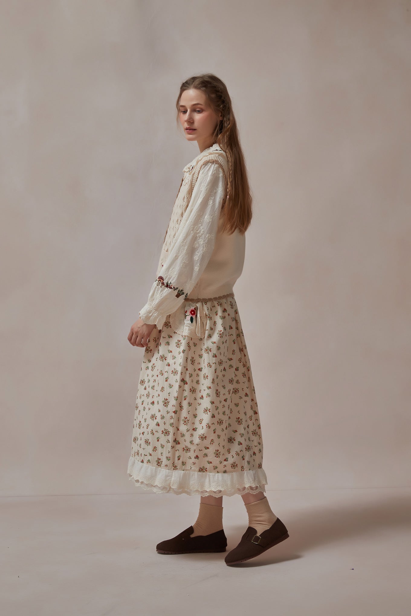 Mori Kei Embroidered Cable Knit Vest