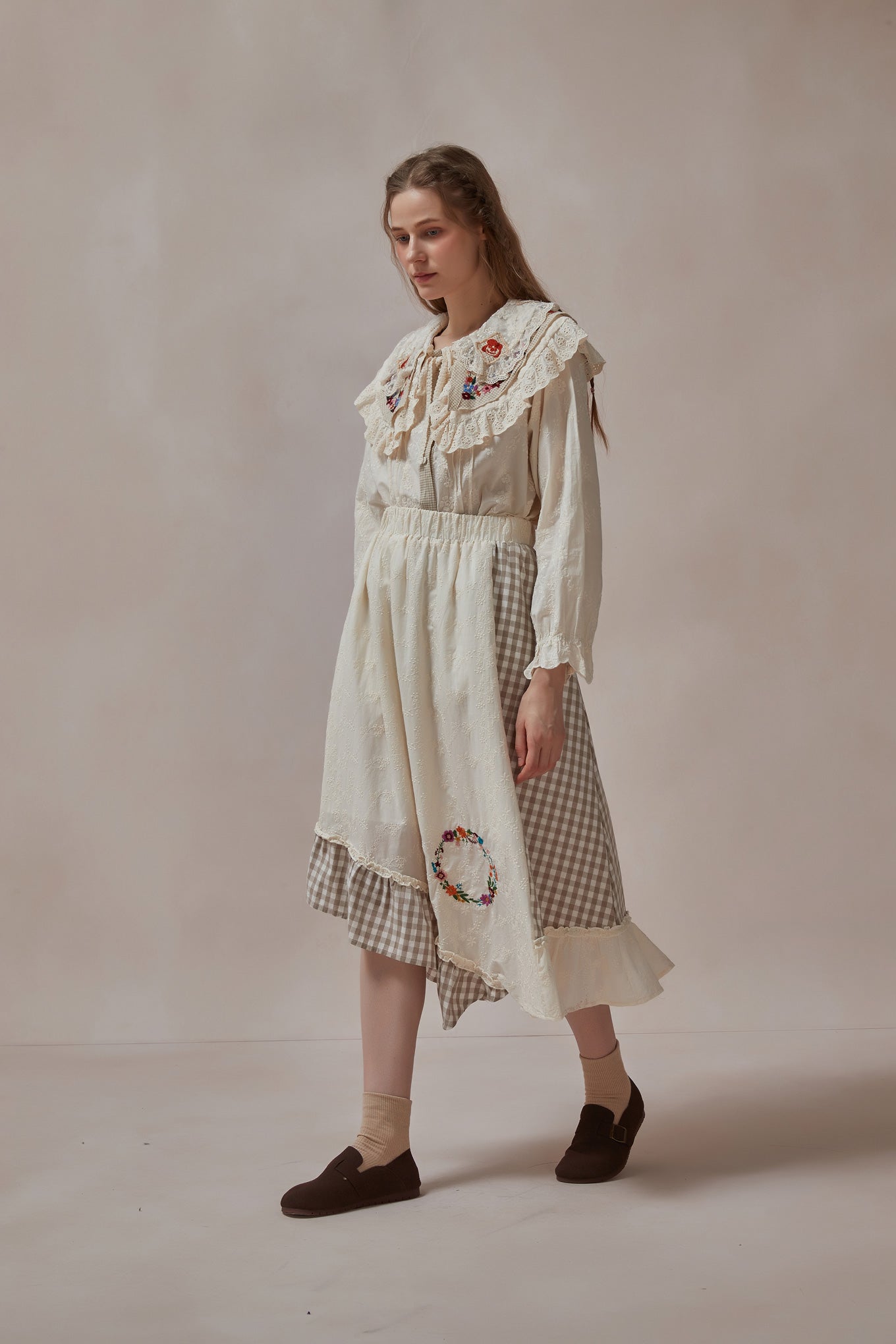 Mori Kei Cotton Floral Embroidered Shirt