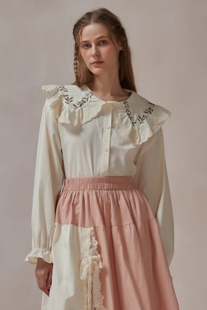 Cottagecore cotton embroidered shirt