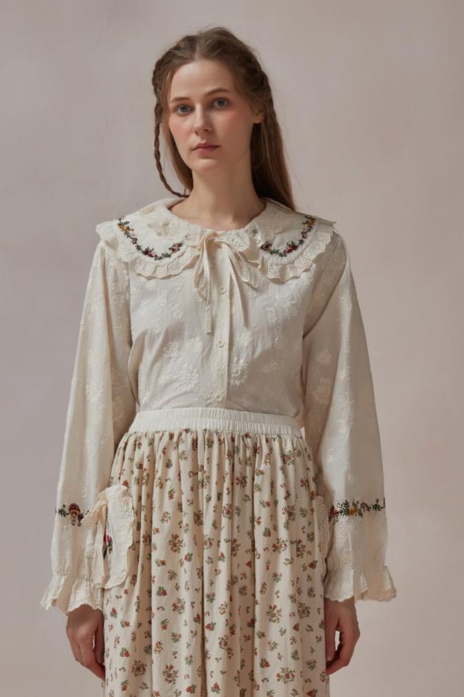Cottagecore Cotton Embroidered Shirt