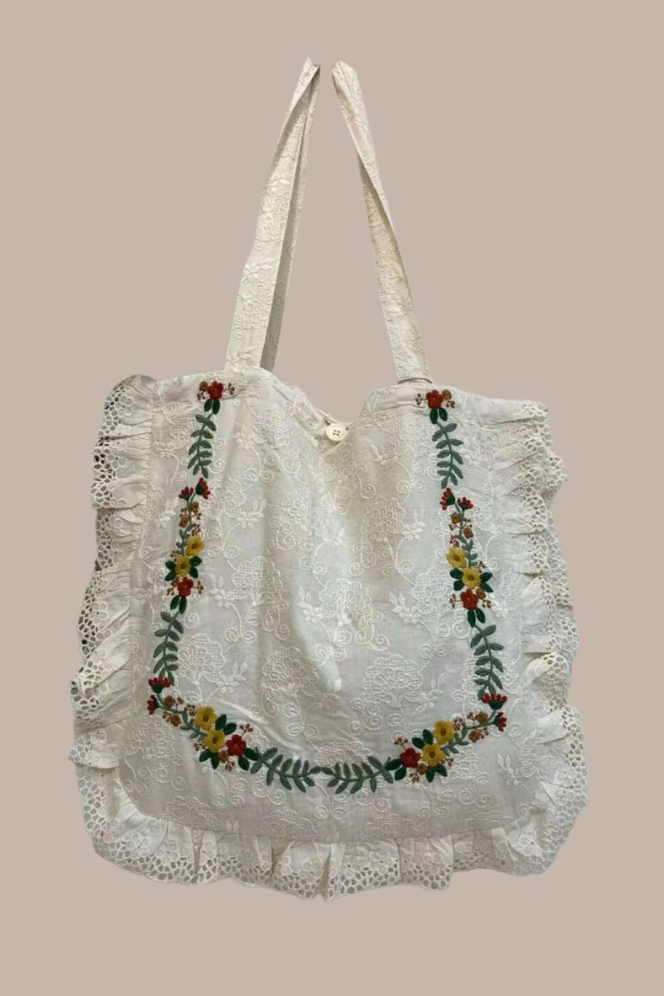 Cottagecore Embroidered Cotton Tote Bag