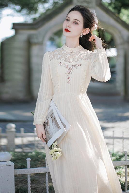 Vintage Style Embroidered White Dress