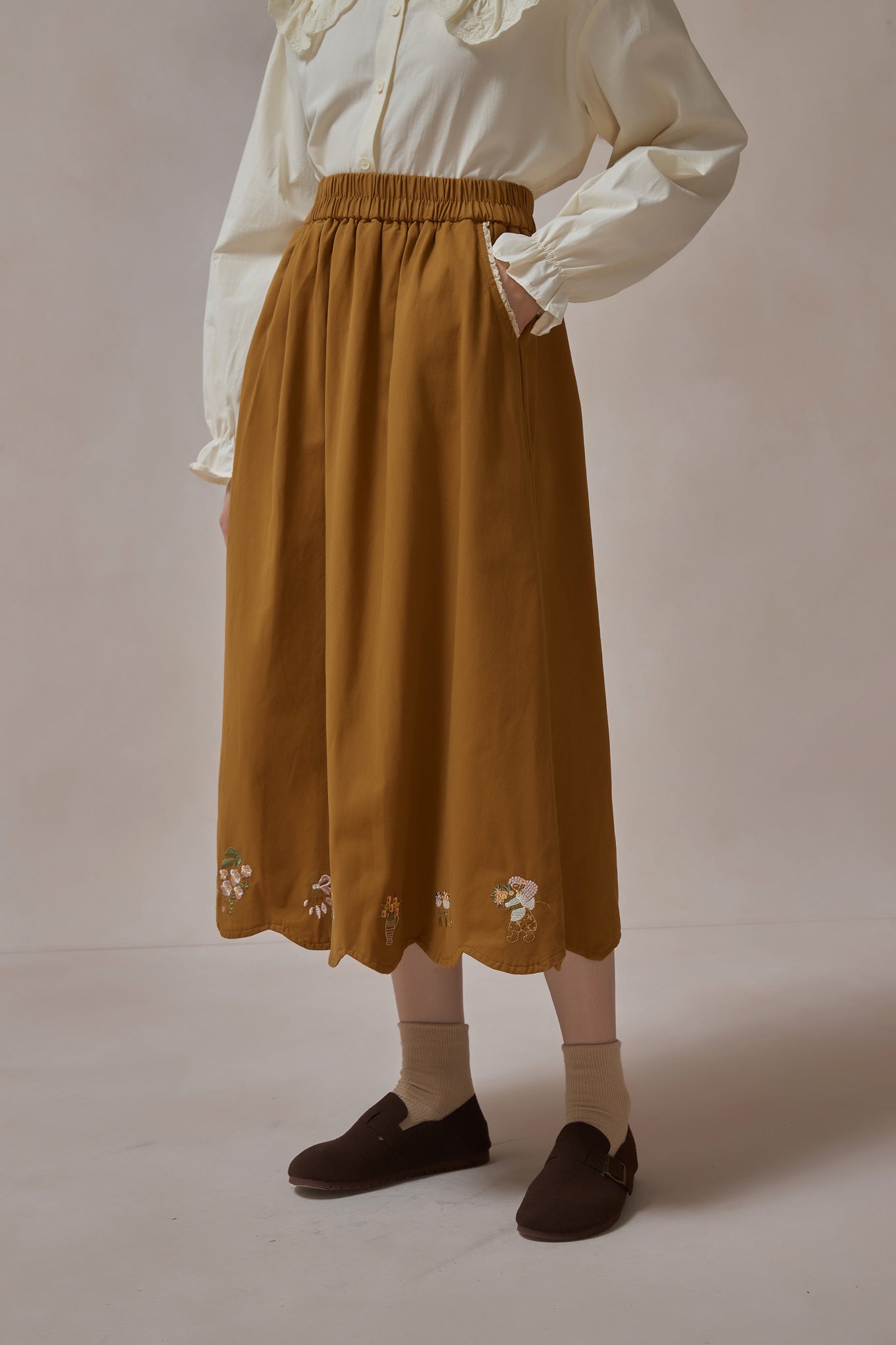 Emroidered Girls Midi Skirt