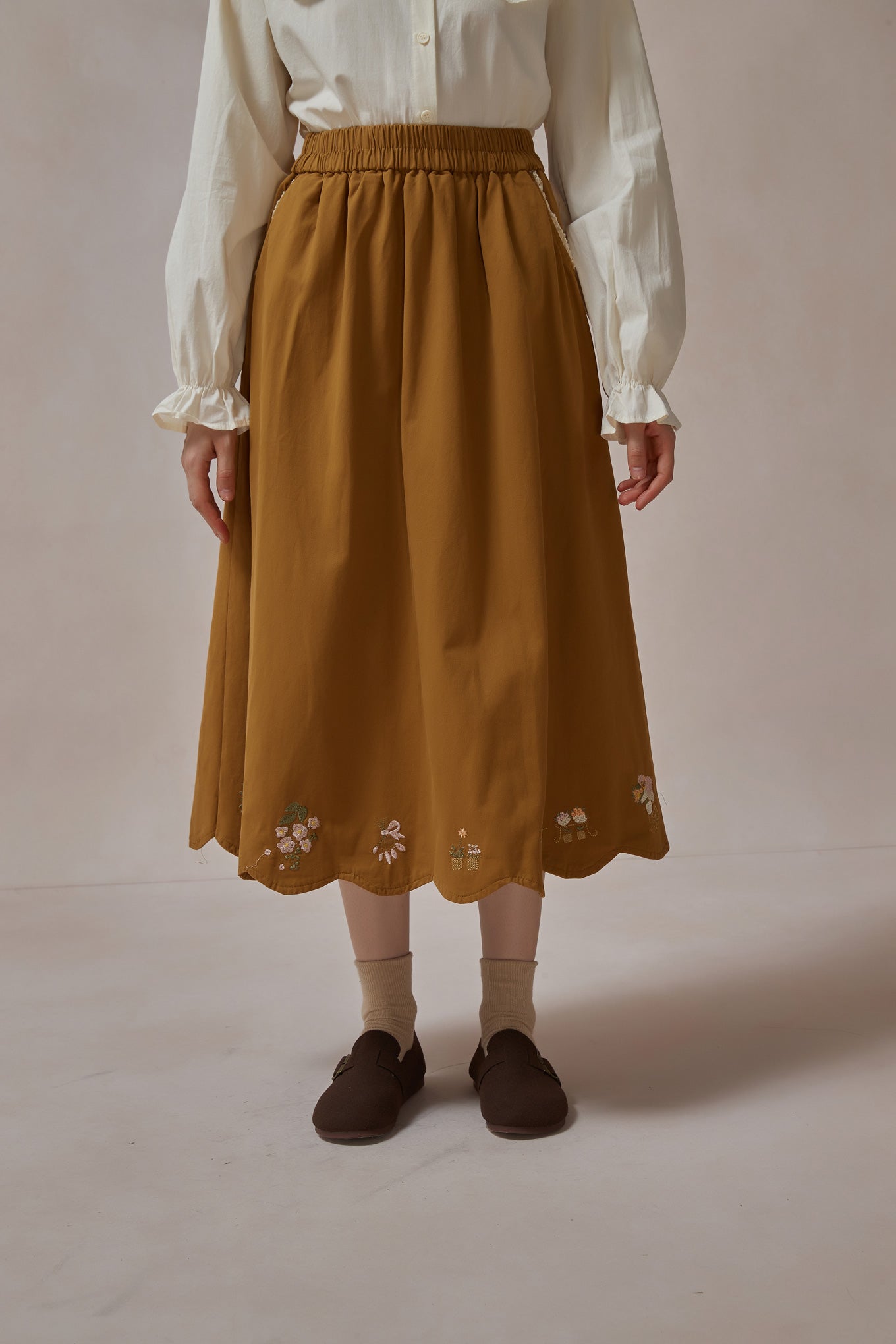 Emroidered Girls Midi Skirt