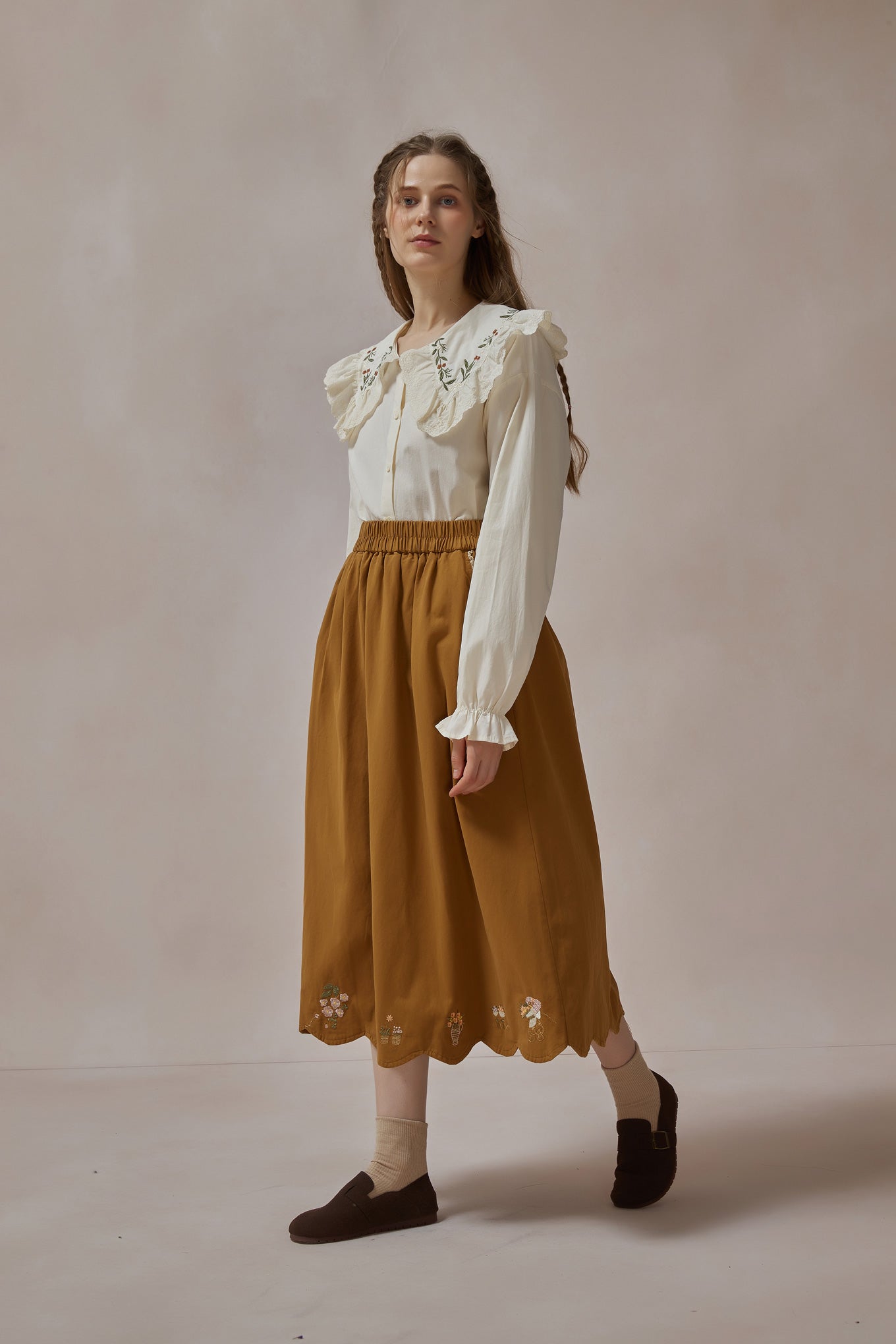 Emroidered Girls Midi Skirt
