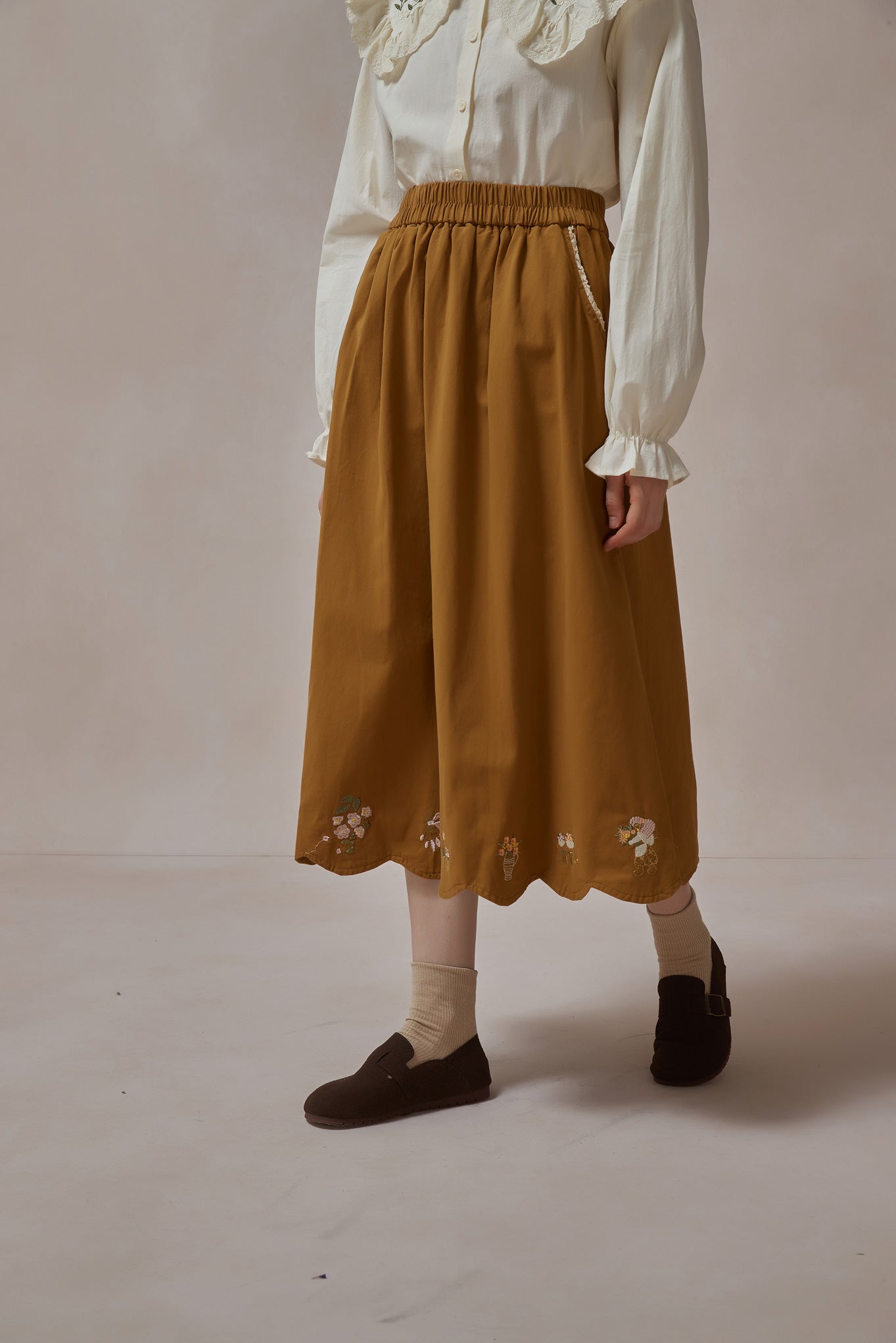 Emroidered Girls Midi Skirt
