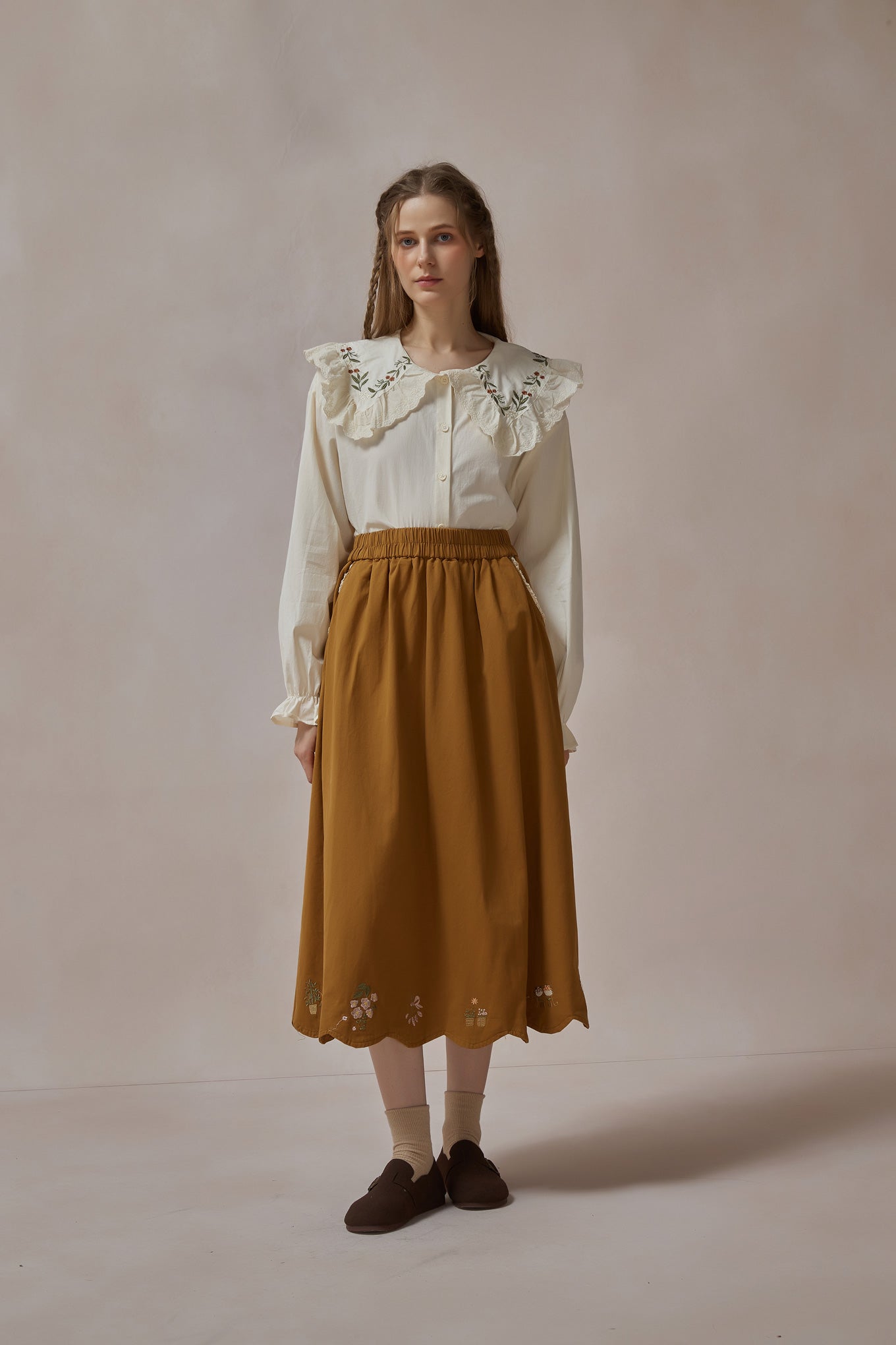Emroidered Girls Midi Skirt