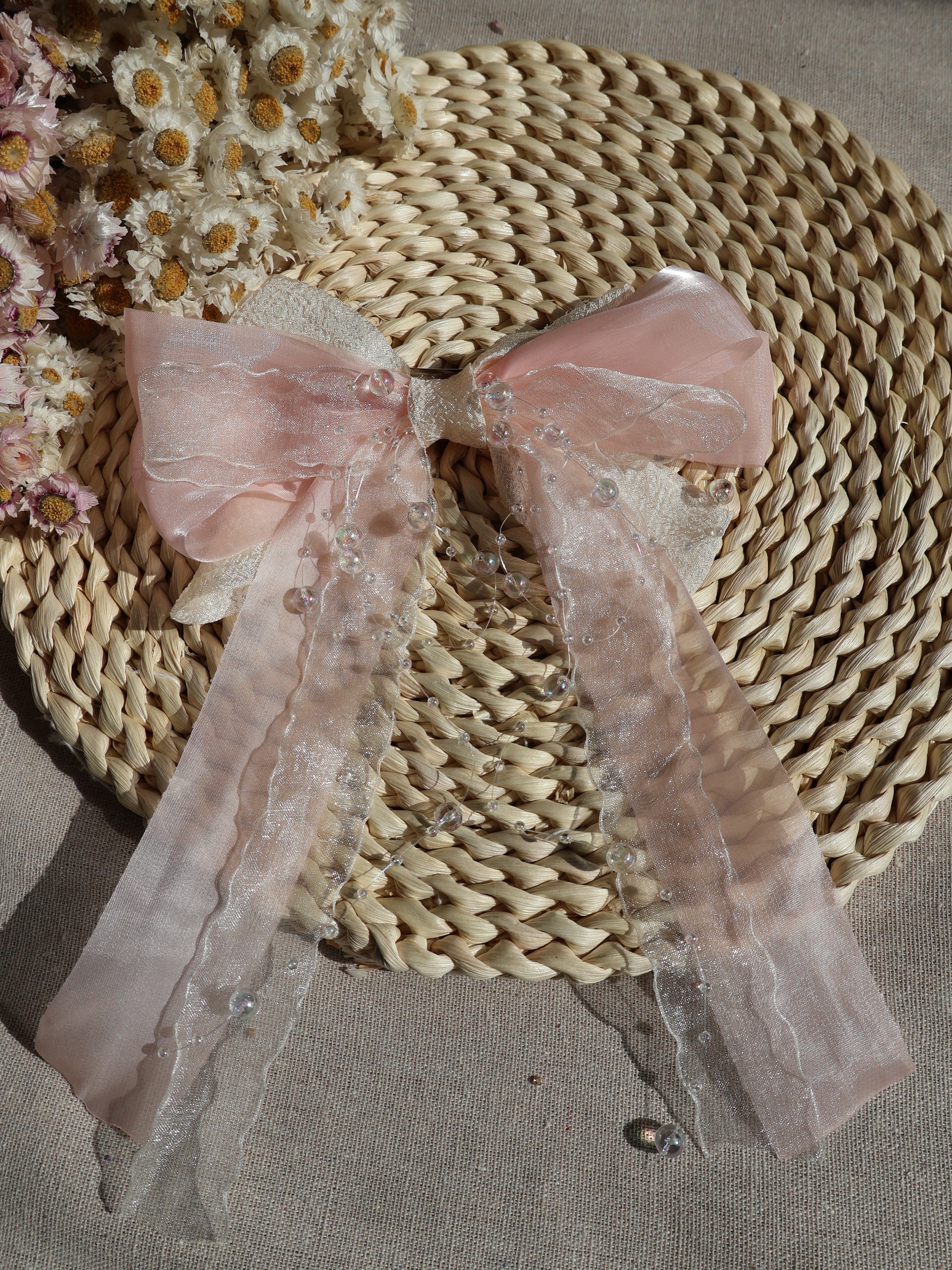 fairy pink mesh hair bow
