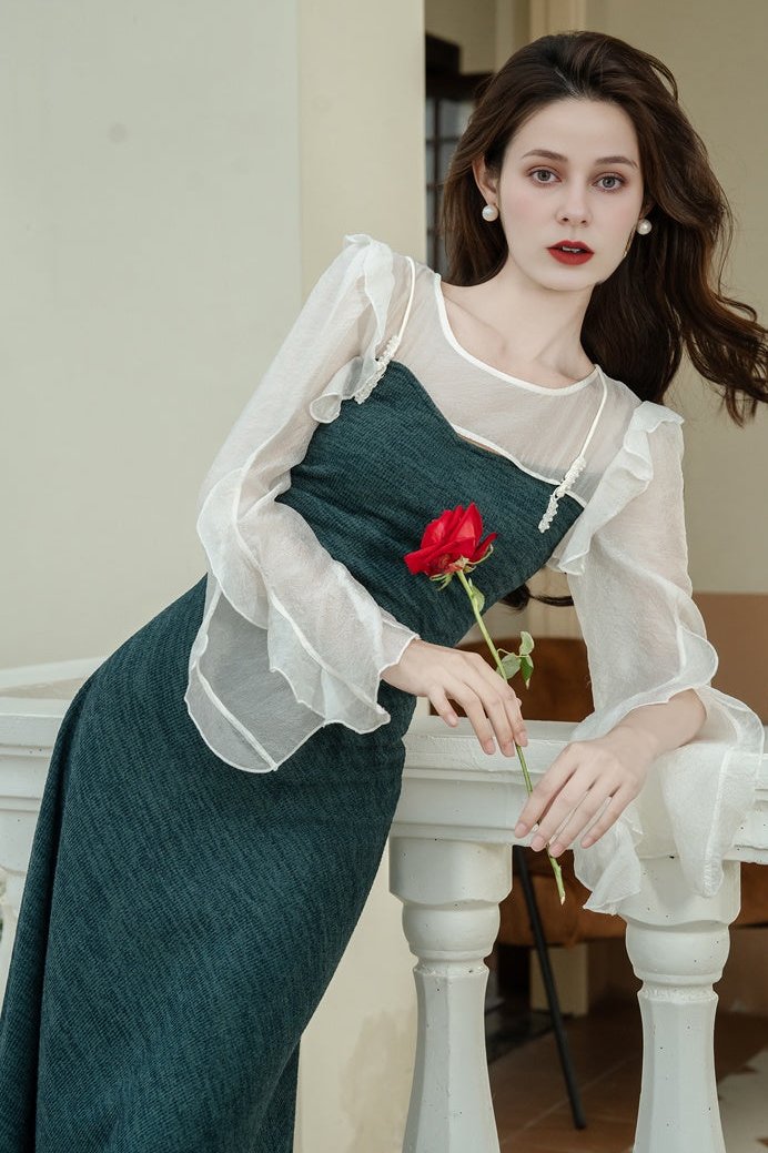 Fairycore Green Knit Dress