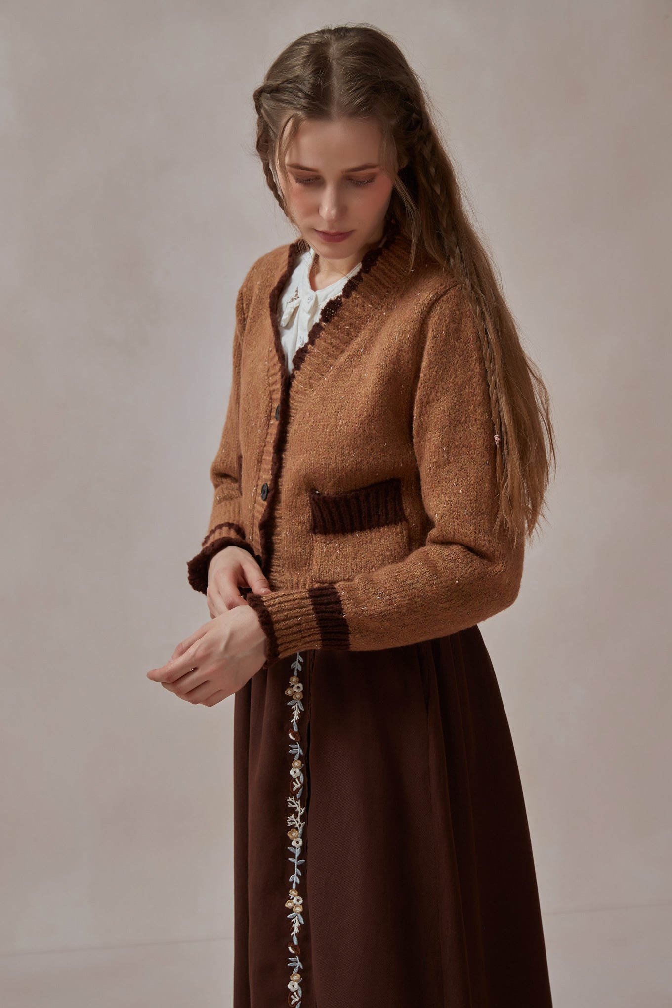 Fall Brown Crop Sweater Cardigan