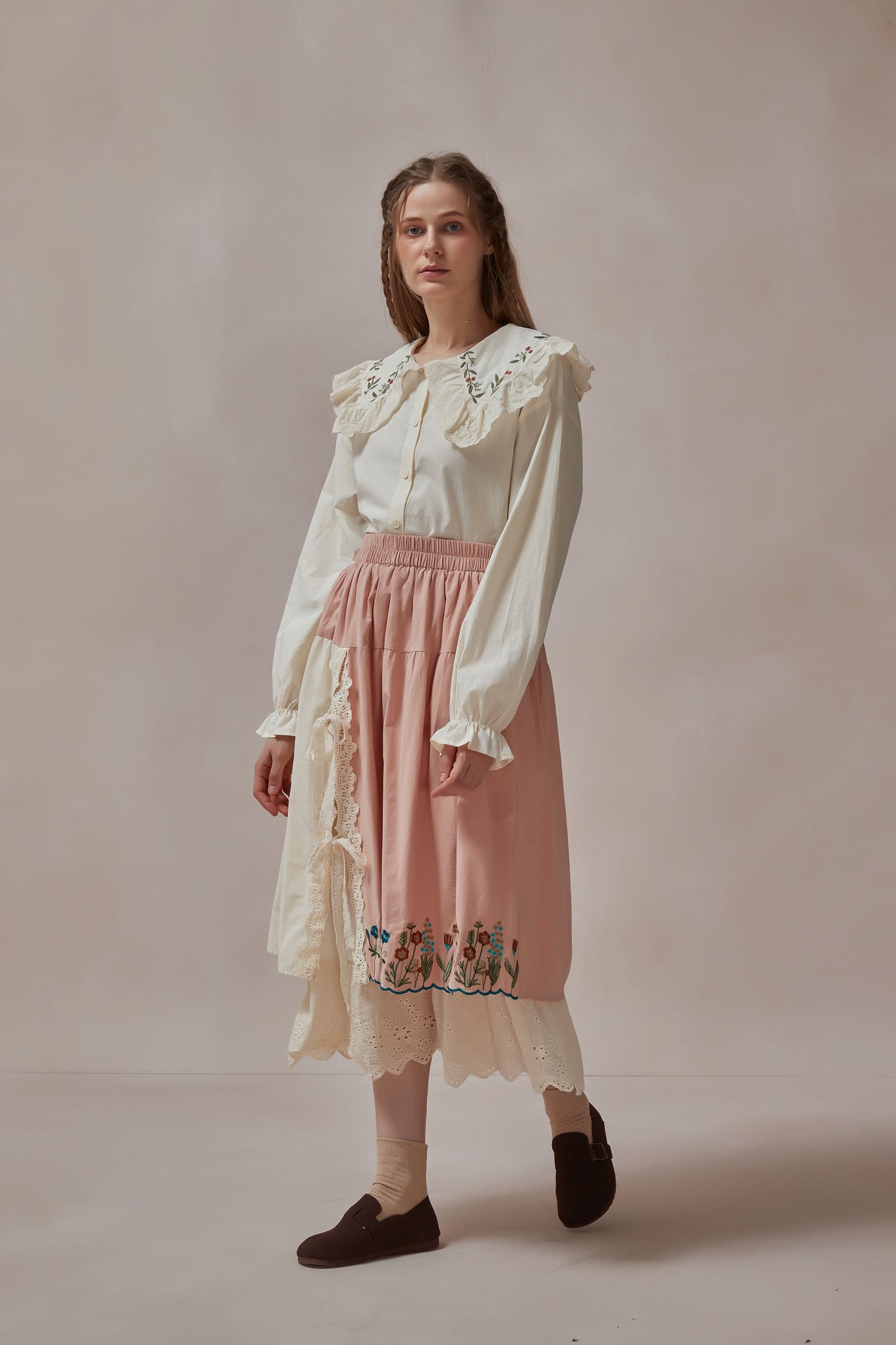 Cottagecore cotton embroidered shirt