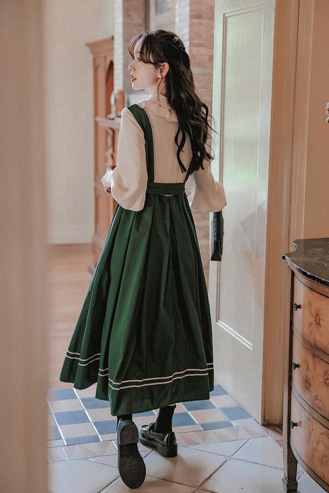 Retro Style Green Belted Dress