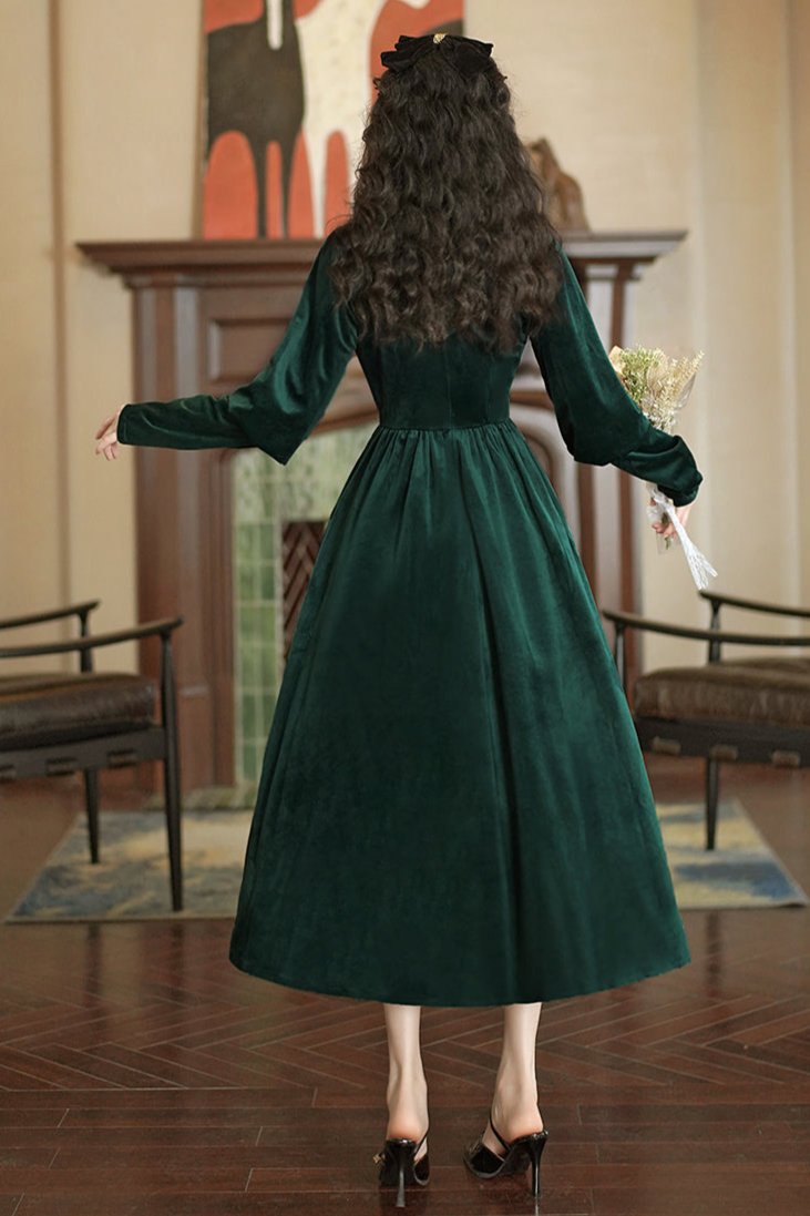 Vintage Green Velvet Dress