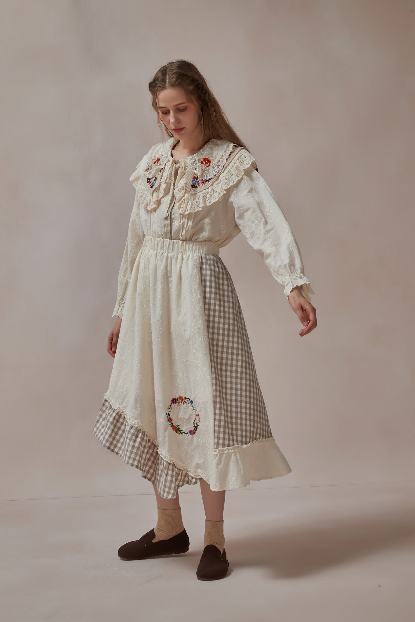 Mori Kei Cotton Floral Embroidered Shirt