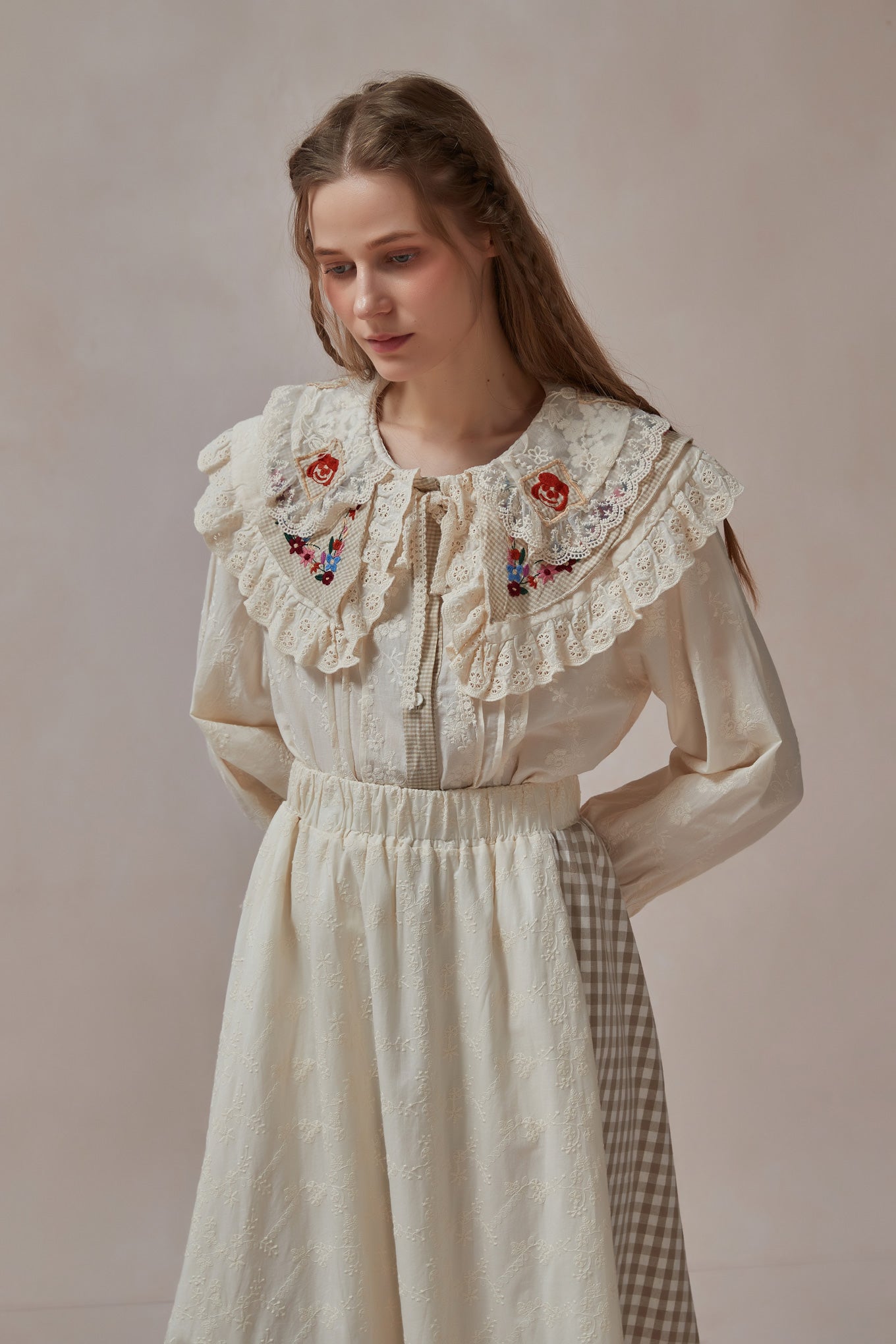 Mori Kei Cotton Floral Embroidered Shirt