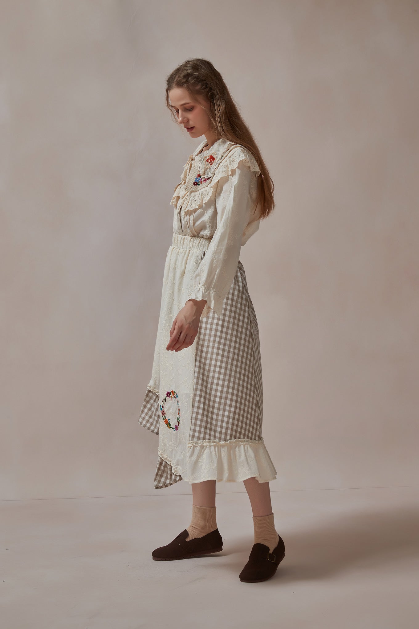 Mori Kei Cotton Floral Embroidered Shirt