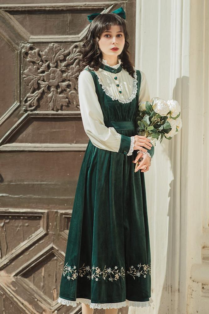 Retro Style Gren Velvet Dress