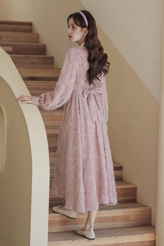 Fairycore Pink Jacquard Maxi Dress