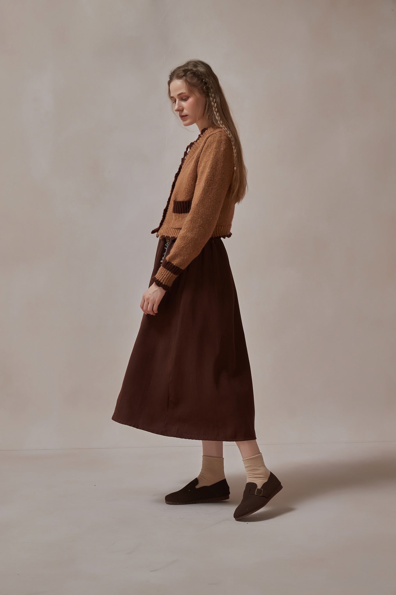 Fall Brown Crop Sweater Cardigan