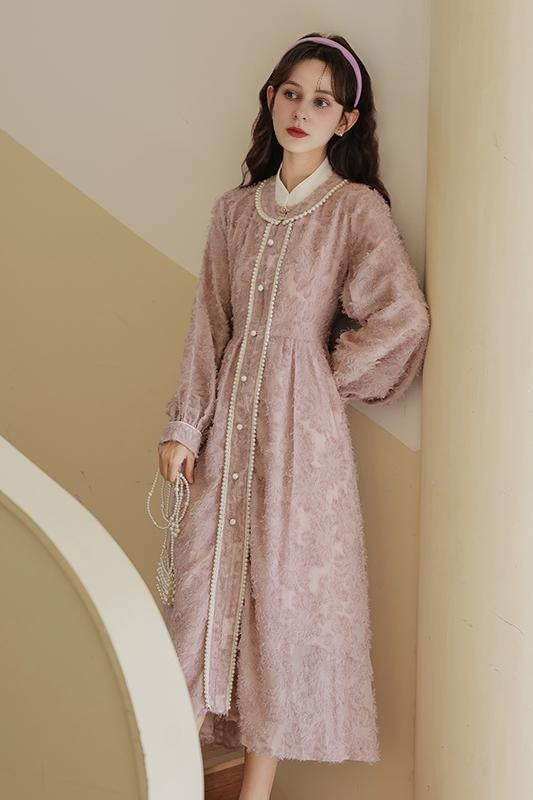 Fairycore Pink Jacquard Maxi Dress