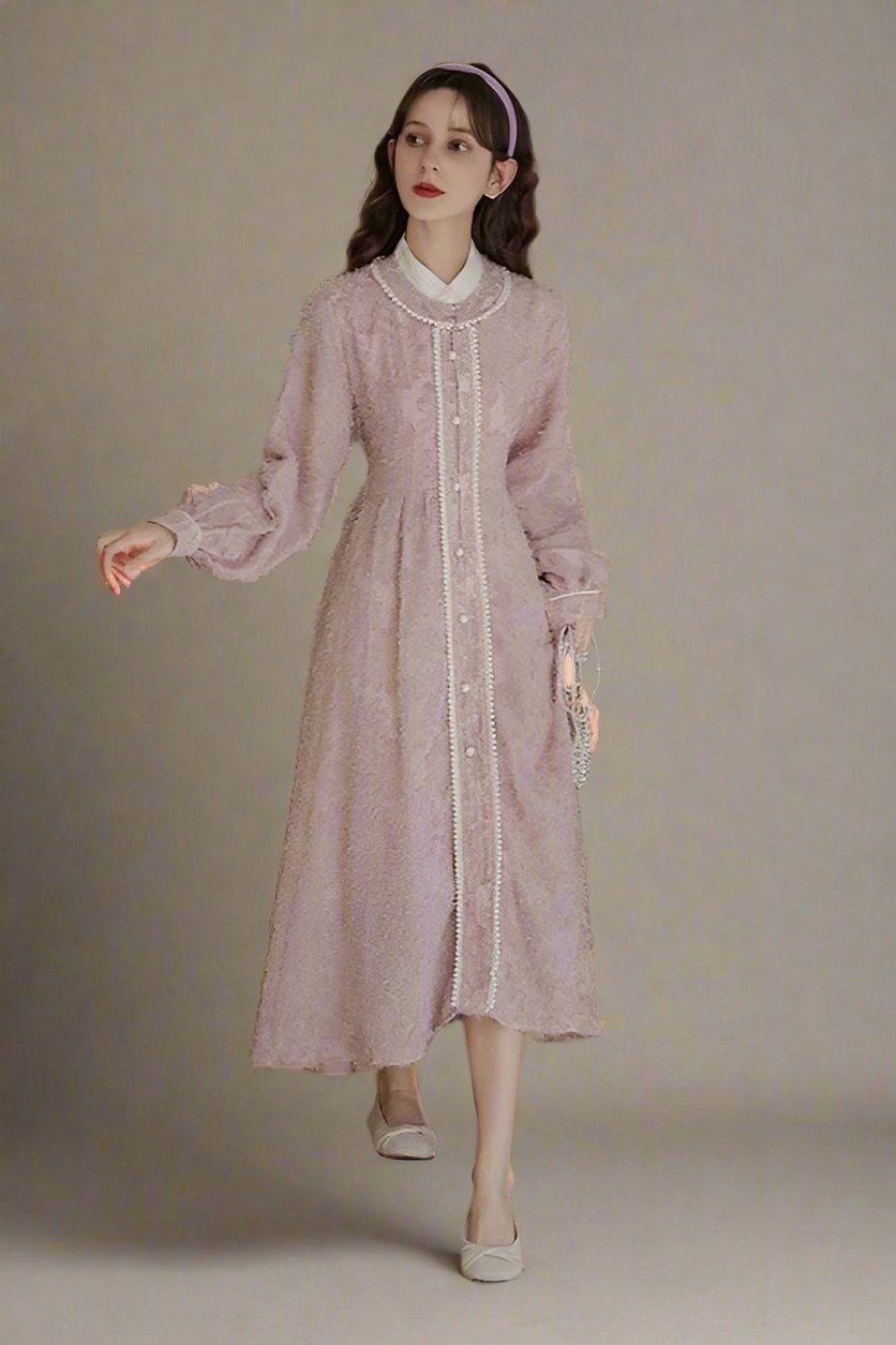 Fairycore Pink Jacquard Maxi Dress