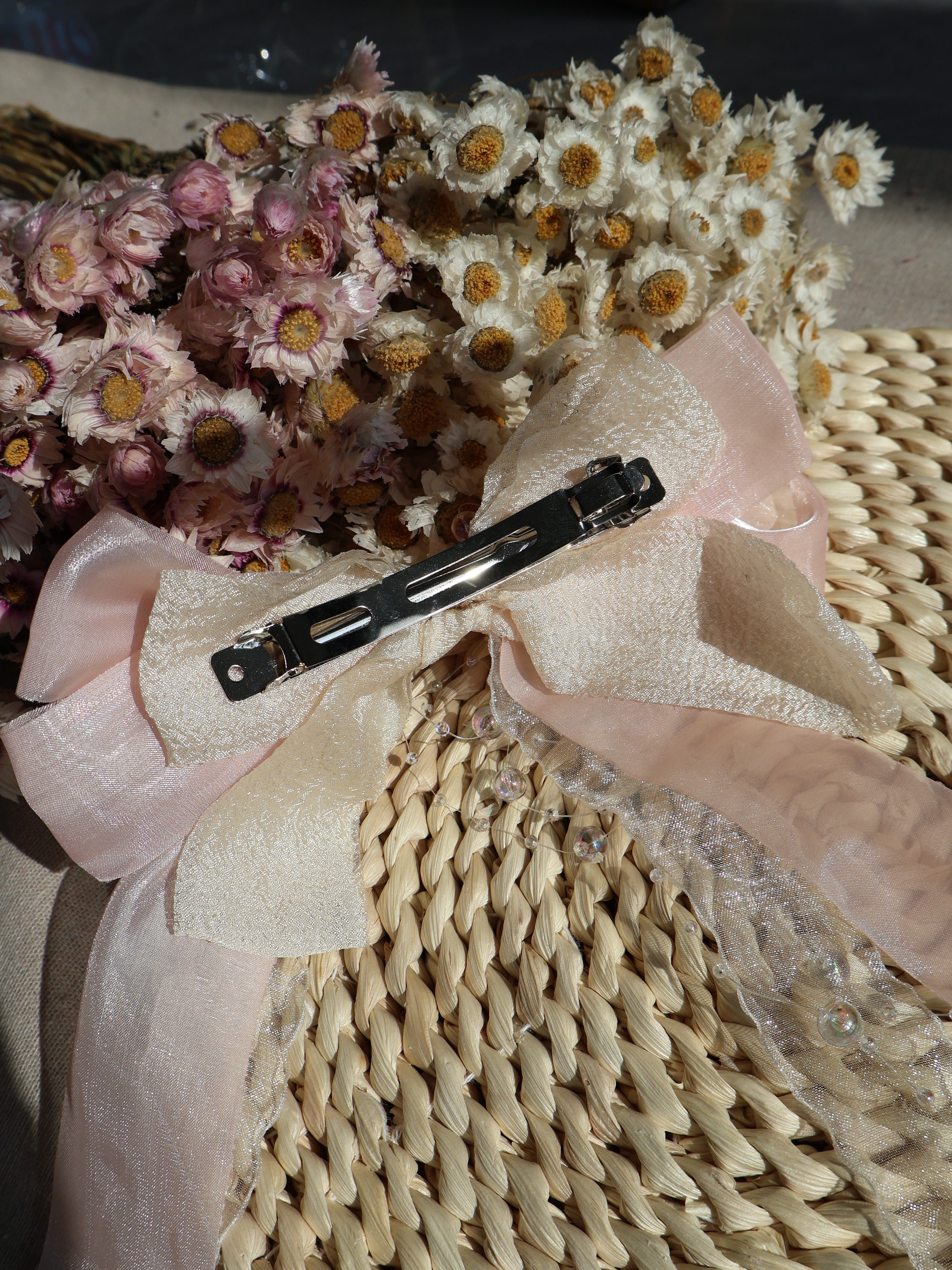 pink mesh hair clips