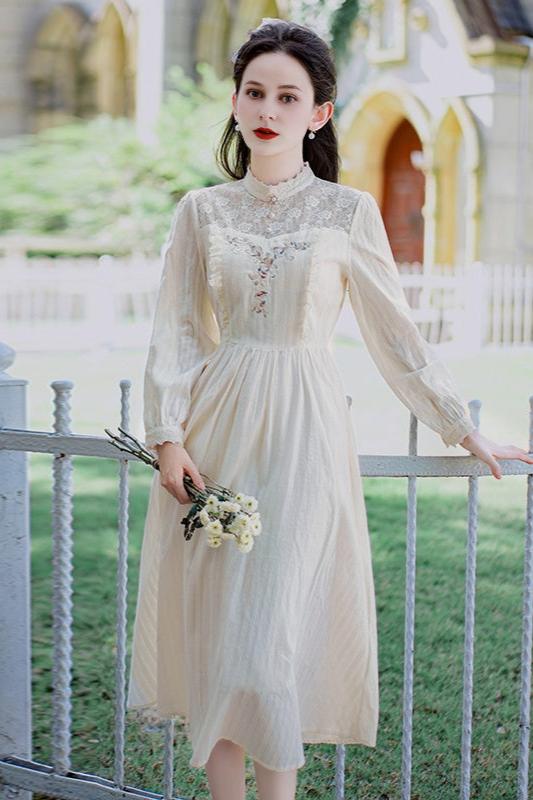 Vintage Style Embroidered White Dress