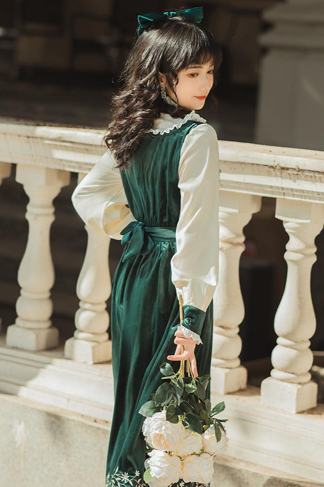 Retro Style Gren Velvet Dress