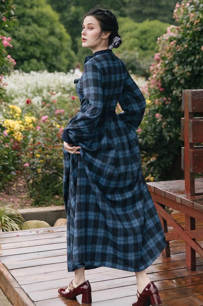 Navyblue Plaid Vintage Style Dresses