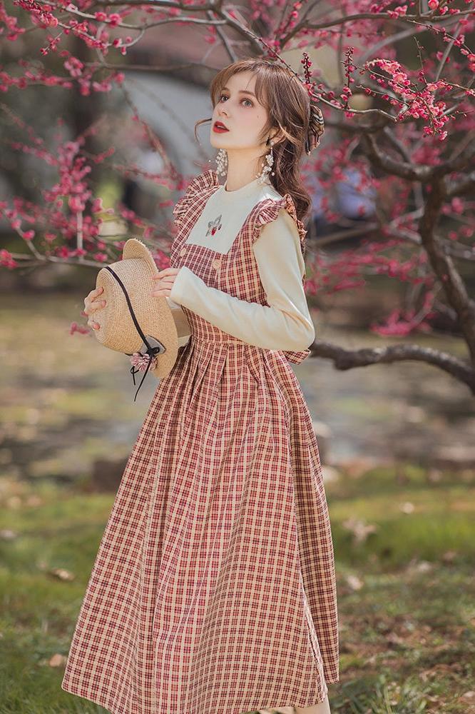 Retro Red Plaid Knit Dress